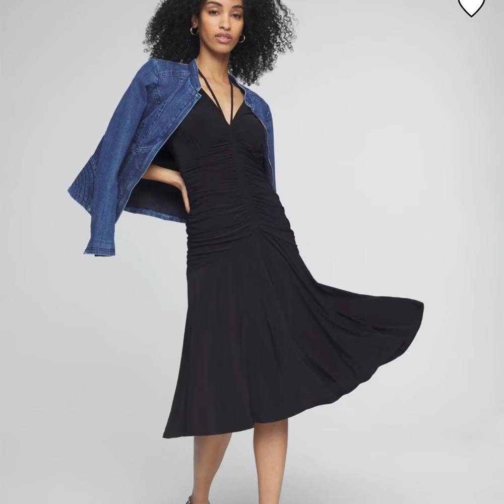 White House Black Market Ruched tie shoulder midi dress - Picture 2 of 6